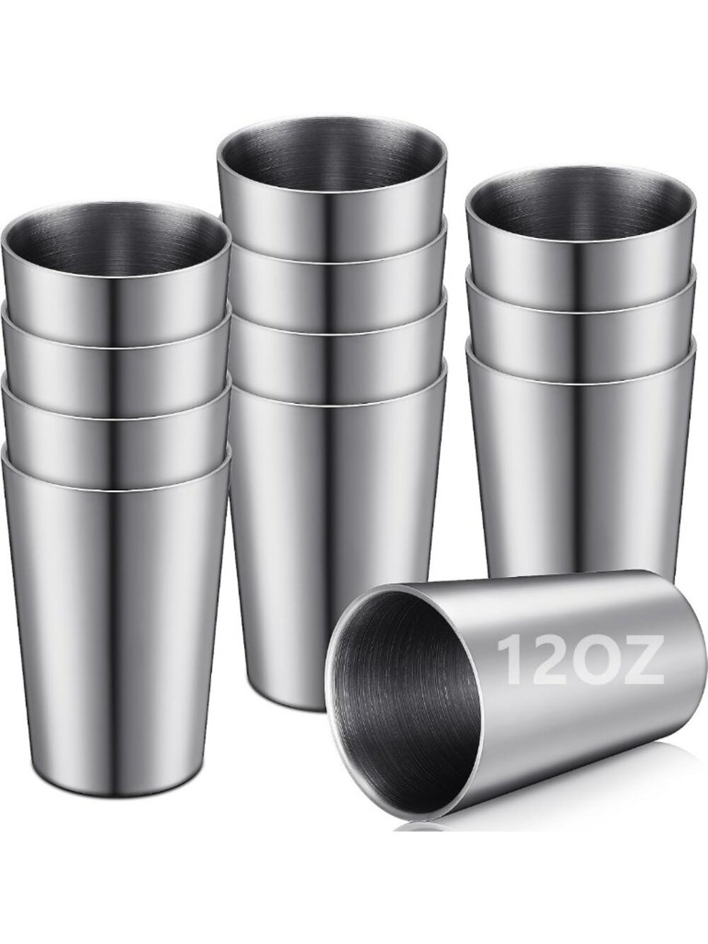 12 Pack Insulated Stainless Steel Cups - 12oz Double Wall Stackable Tumblers for
